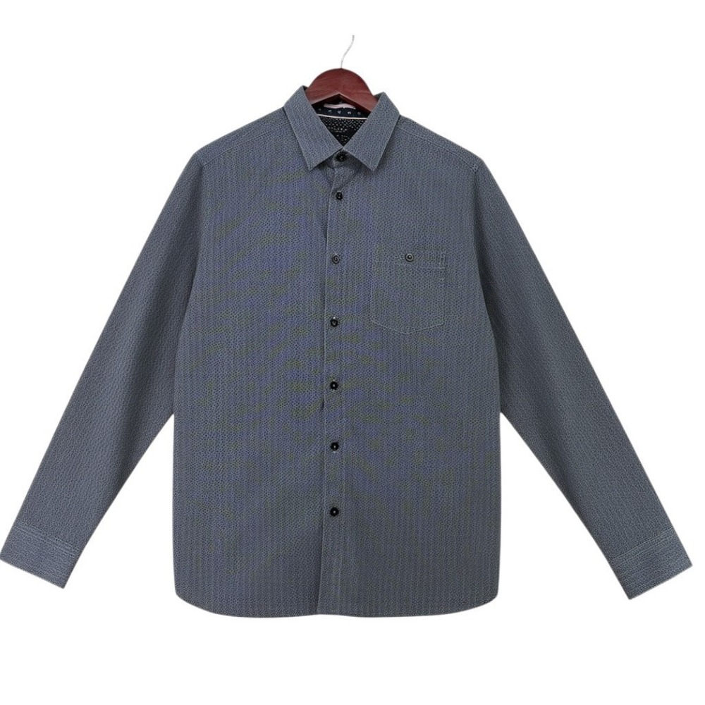 Ted Baker Men's Button Front Shirt Cotton Blend Size 4 (L) Gray Geometric Print